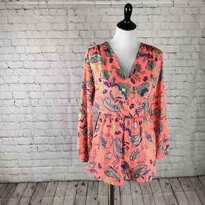 Size S/M hot peach paisley romper